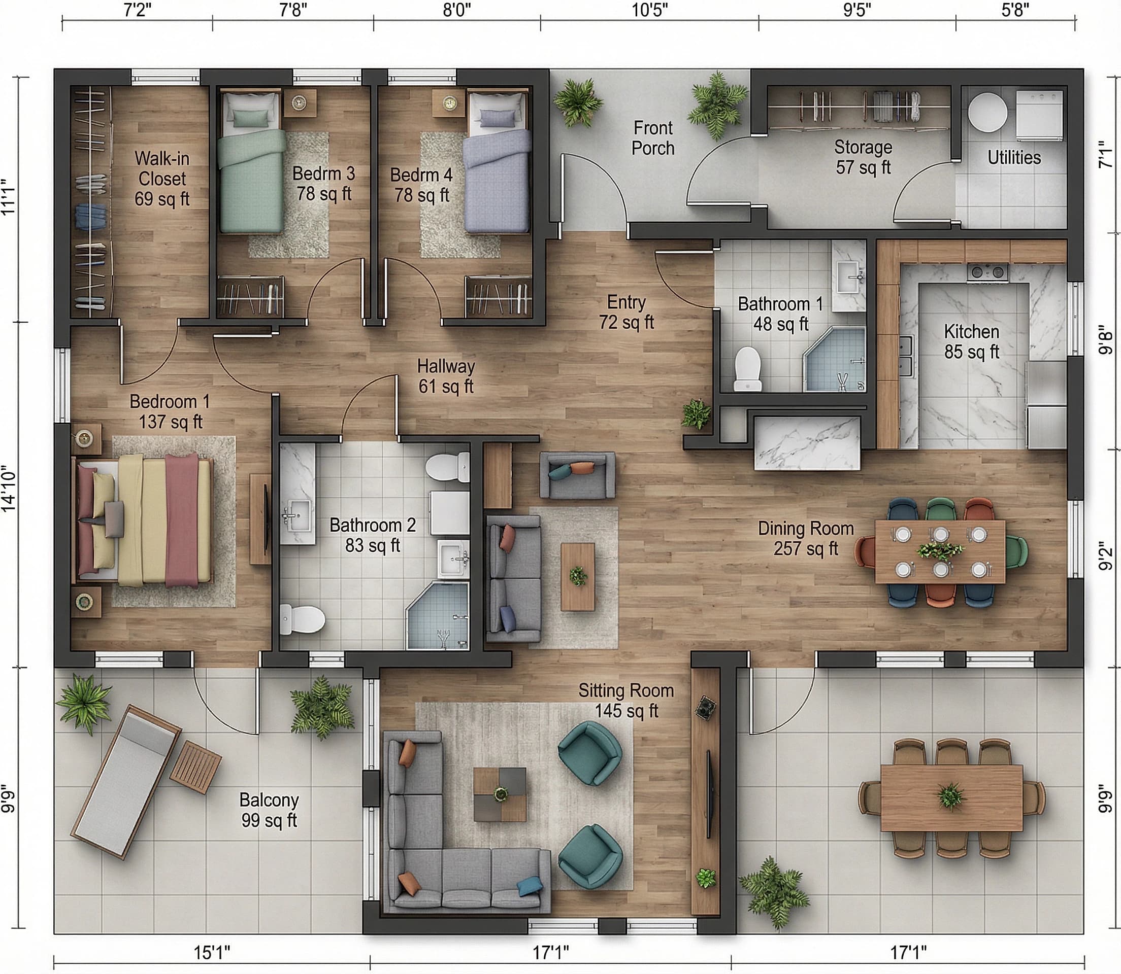 Architectural plan for area calculation 3